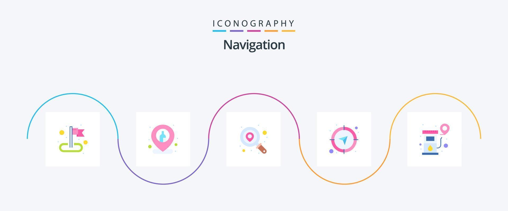 pacote de ícones de navegação plana 5, incluindo localização. GPS. localização. navegação. bússola vetor
