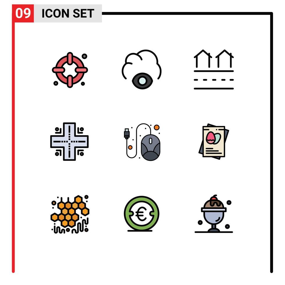 conjunto de 9 sinais de símbolos de ícones de interface do usuário modernos para linha de hardware habitação computador localização elementos de design vetoriais editáveis vetor