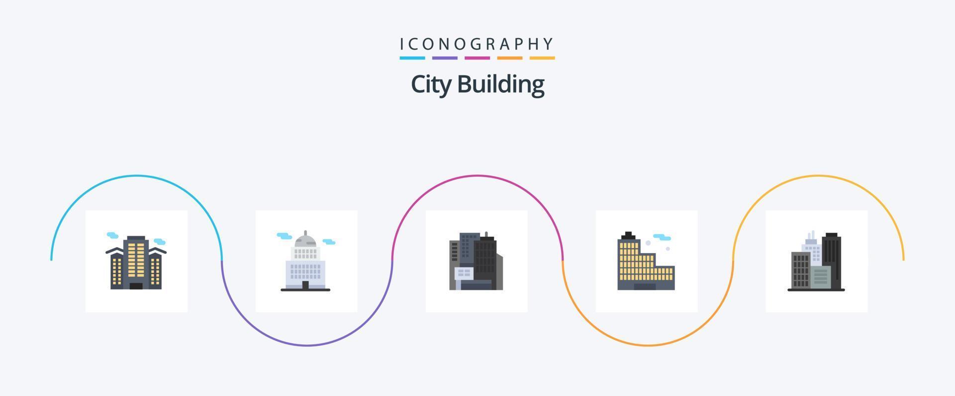 City Building Flat 5 Icon Pack, incluindo escritório. prédio. museu. escritório. prédio vetor