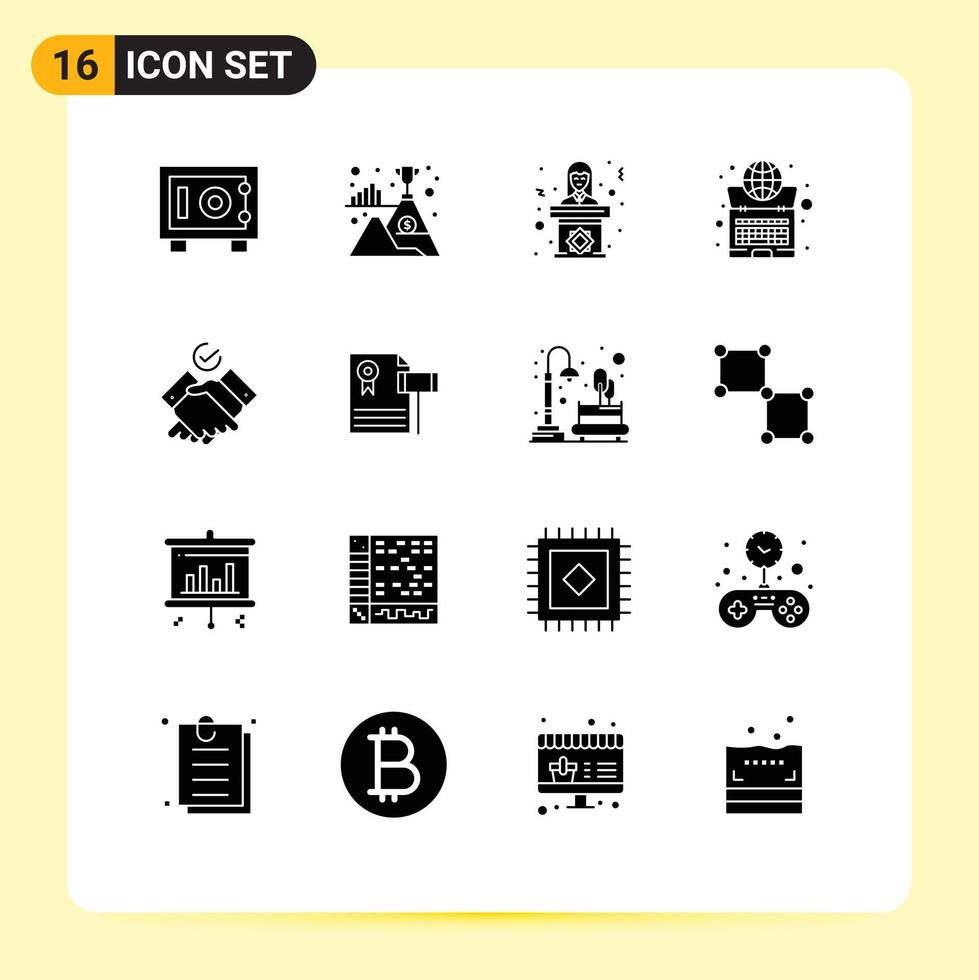 16 ícones criativos, sinais modernos e símbolos do discurso do sistema de trabalho, elementos de design de vetor editável global da internet