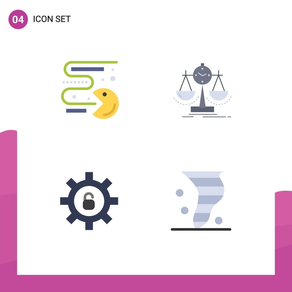 conjunto moderno de pictograma de 4 ícones planos de proteção de competição, configurações de medida, elementos de design de vetores editáveis