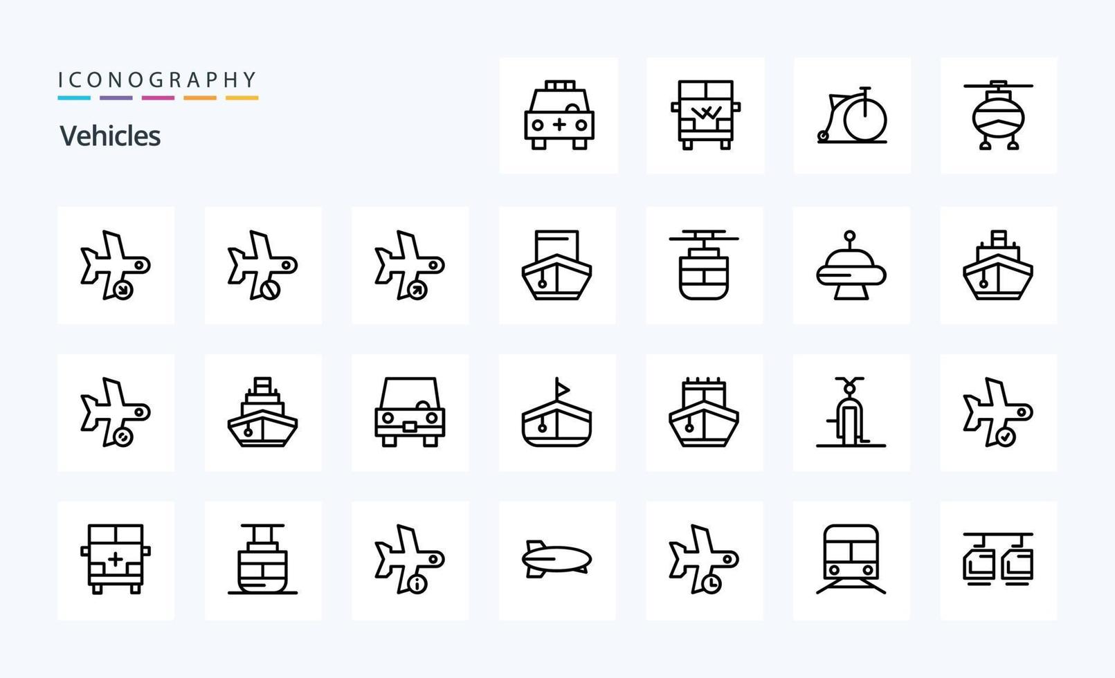 pacote de ícones de linha de 25 veículos vetor