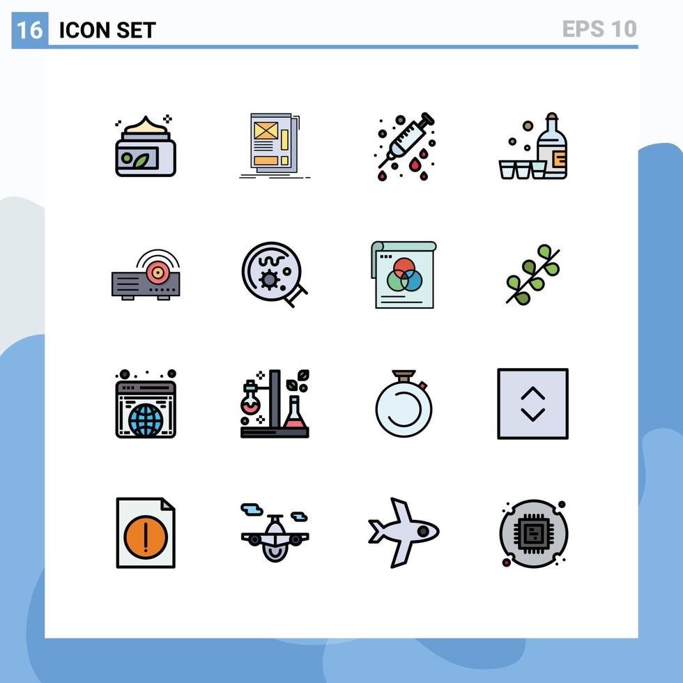 pacote de interface do usuário de 16 linhas básicas cheias de cores planas de desenvolvimento de vidro de apresentação agulha de garrafa editável elementos de design de vetor criativo