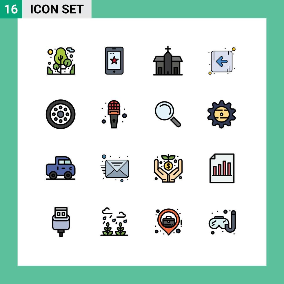 16 interface de usuário pacote de linha cheia de cores planas de sinais e símbolos modernos de acessórios velg seta esquerda cristã editável elementos de design de vetor criativo