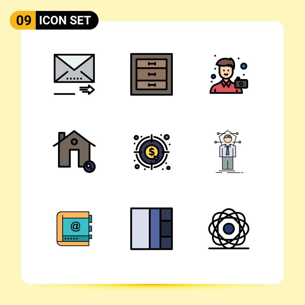 9 interface do usuário pacote de cores planas de linha cheia de sinais e símbolos modernos de elementos de design de vetores editáveis de retrato de propriedade de câmera real