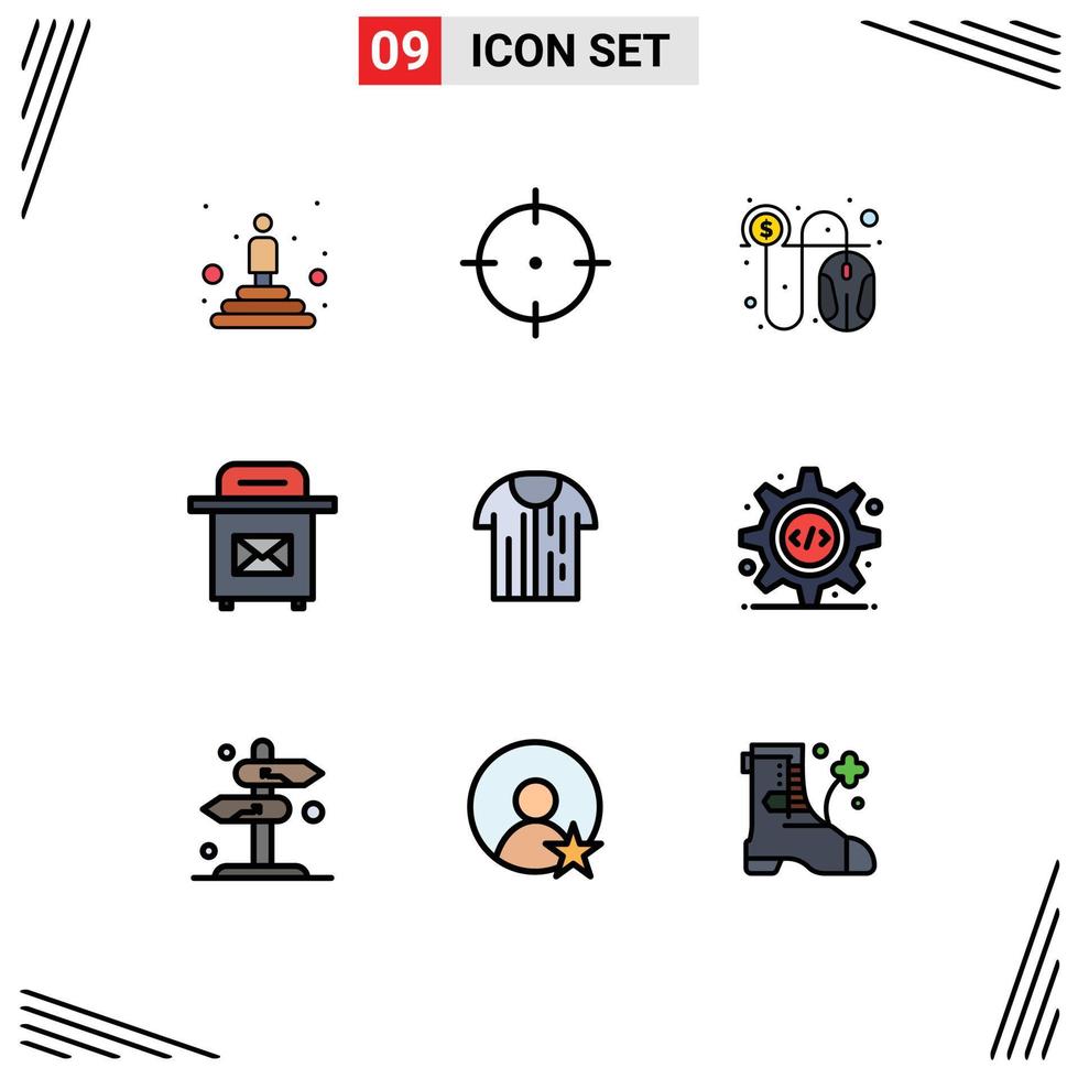 conjunto de 9 sinais de símbolos de ícones de interface do usuário modernos para camiseta esportiva pagamento camisa postar elementos de design de vetores editáveis
