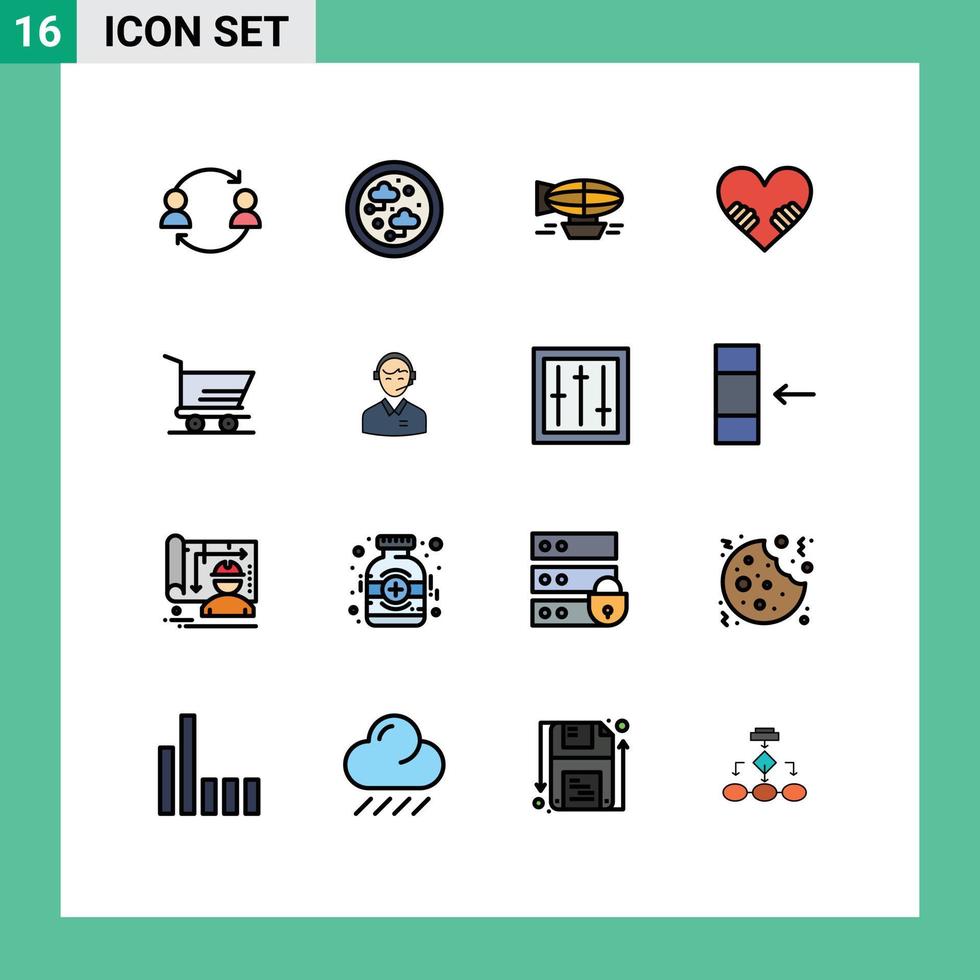 conjunto de 16 sinais de símbolos de ícones de interface do usuário modernos para viagens de tecnologia do coração dos namorados cheios de elementos de design de vetores criativos editáveis