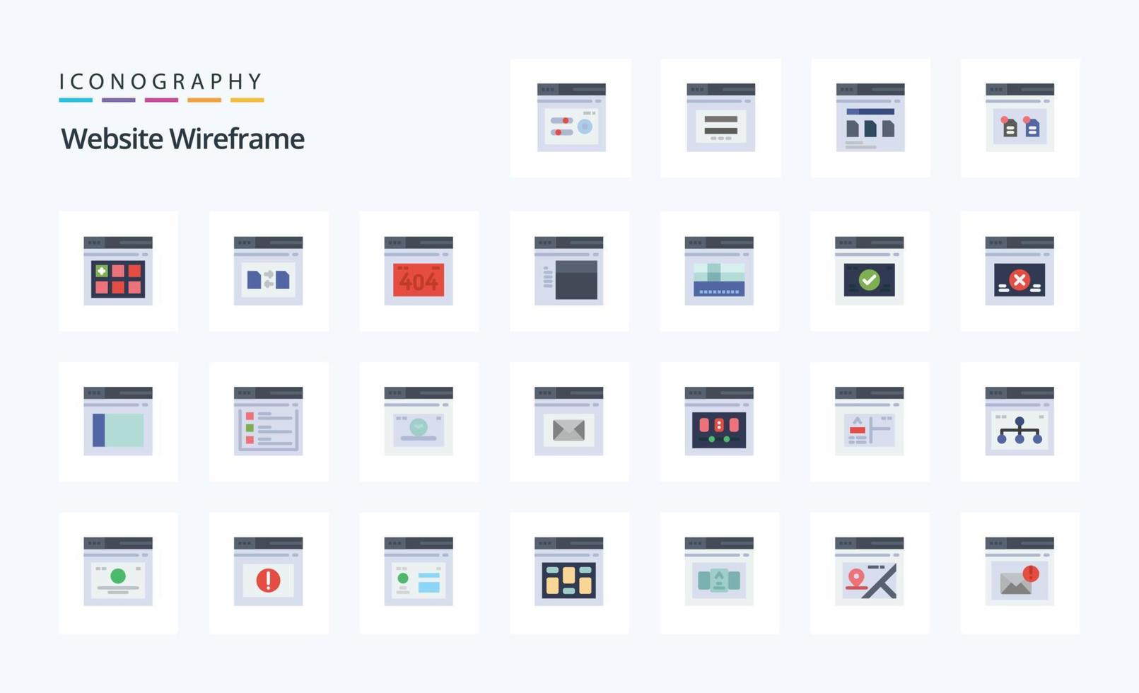 pacote de ícones de cor plana de wireframe de 25 sites vetor