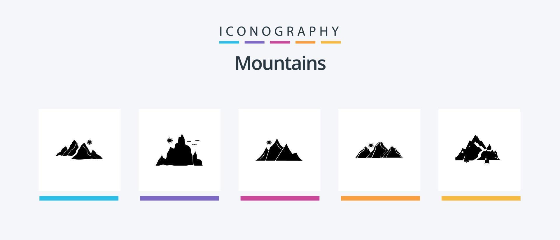 pacote de ícones de glifo 5 de montanhas, incluindo . montanha. árvore. colina. design de ícones criativos vetor