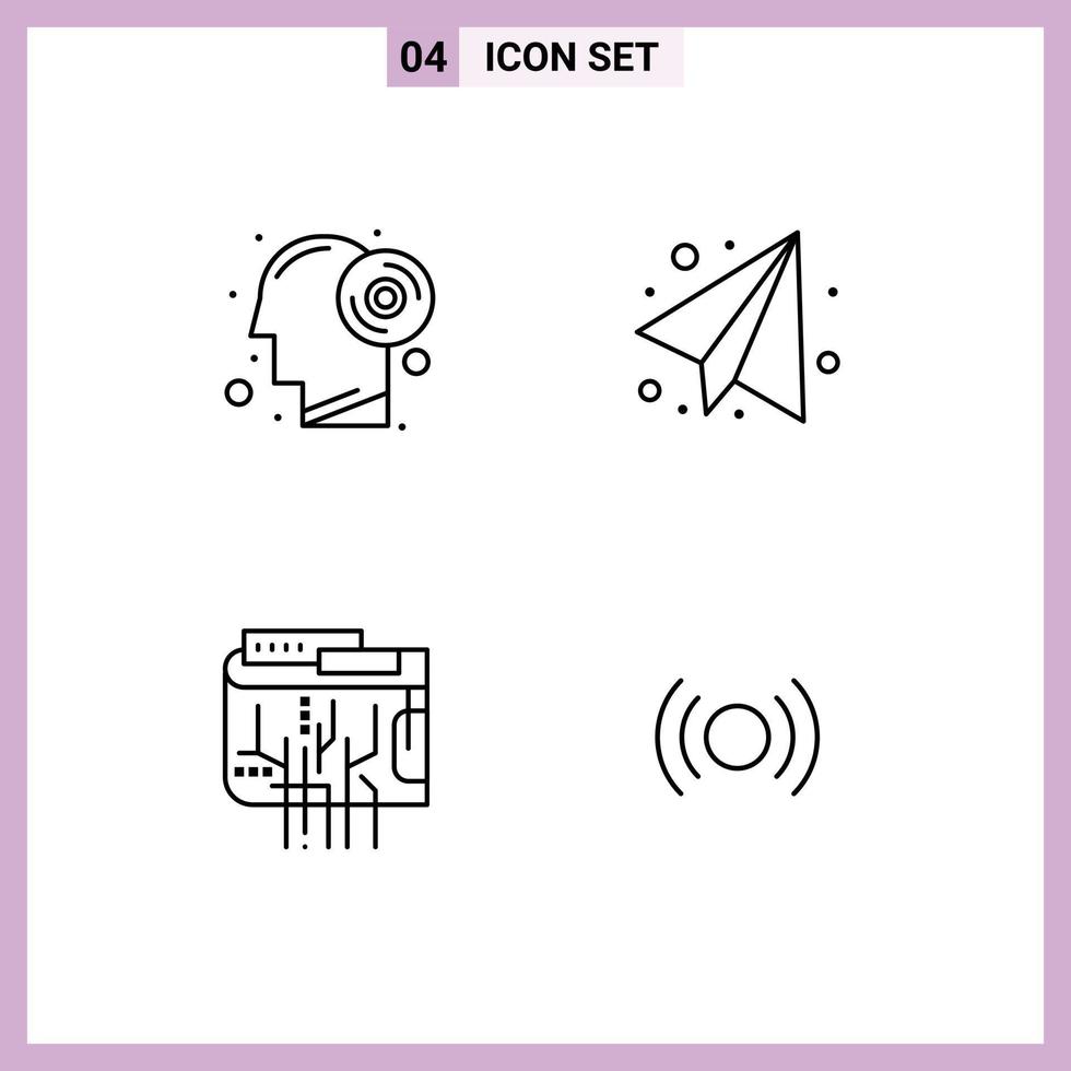 pacote de 4 sinais e símbolos modernos de cores planas de linha preenchida para mídia impressa na web, como disco de produtividade digital, plano de papel, elementos de design vetorial multieditáveis vetor
