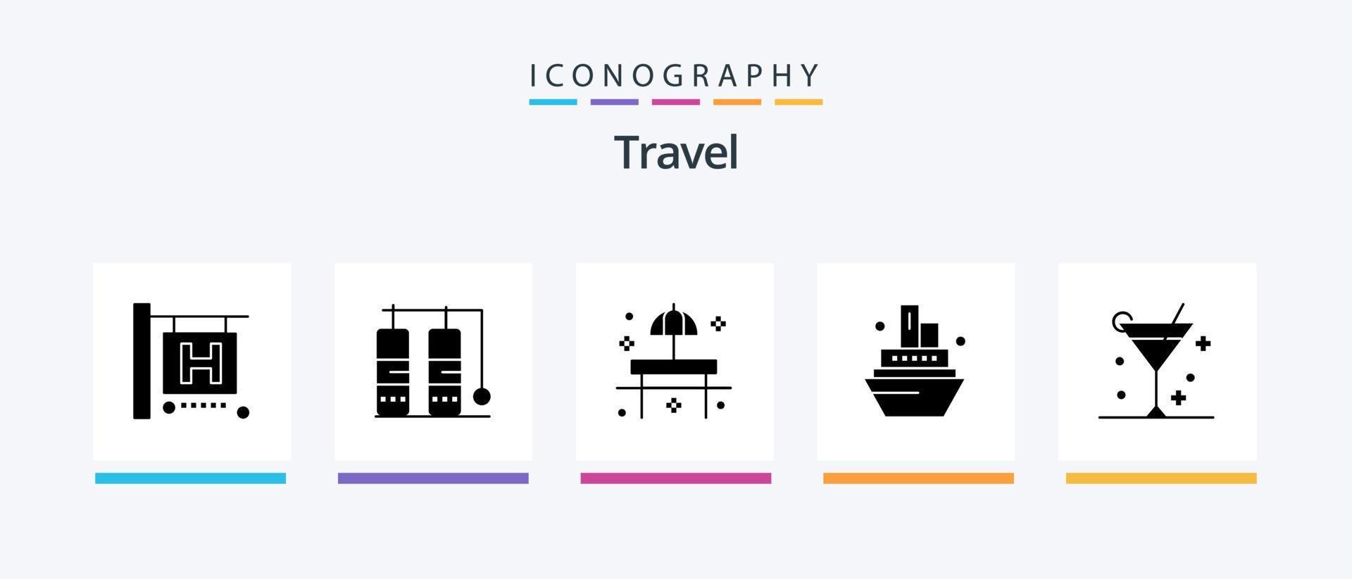 pacote de ícones de glifo 5 de viagem, incluindo verão. coquetel. restaurante. álcool. barco. design de ícones criativos vetor