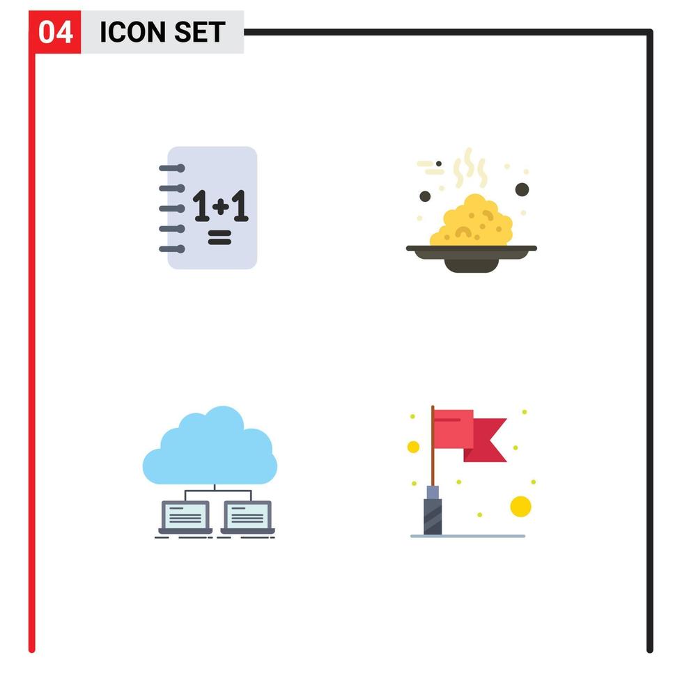 conjunto moderno de pictograma de 4 ícones planos de elementos de design de vetores editáveis de servidor de comida em nuvem educacional