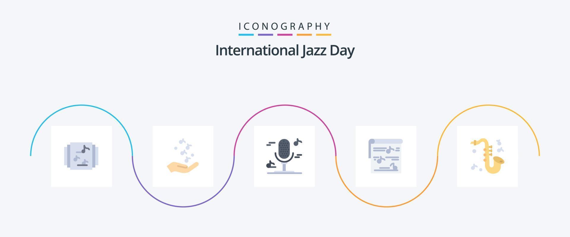 pacote de ícones do dia internacional do jazz flat 5, incluindo música. vídeo. áudio. foto. multimídia vetor