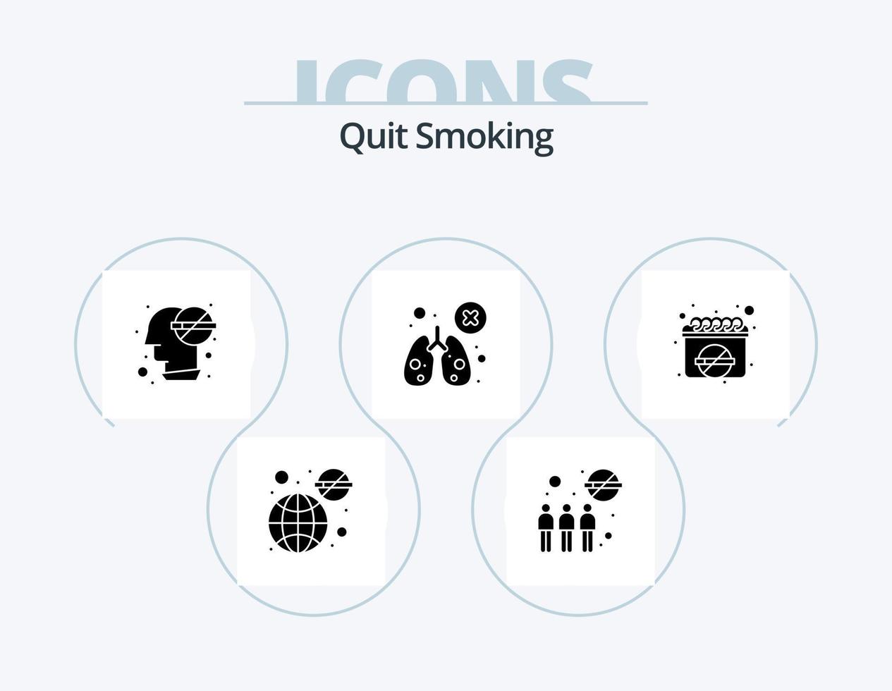 parar de fumar glifo icon pack 5 design de ícone. biologia. problema. banido. saúde. cérebro vetor