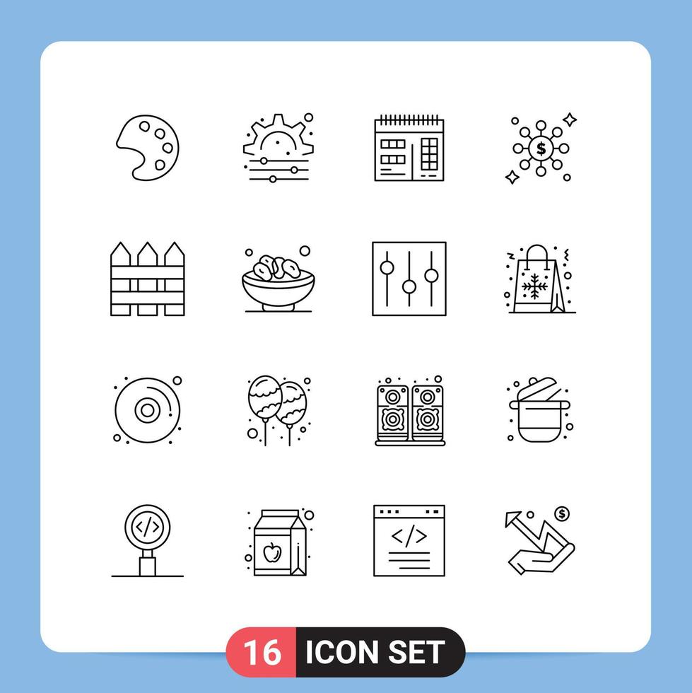 pacote de interface do usuário de 16 contornos básicos de design de interiores de tigela, cerca de jardim, barricada, elementos de design de vetores editáveis