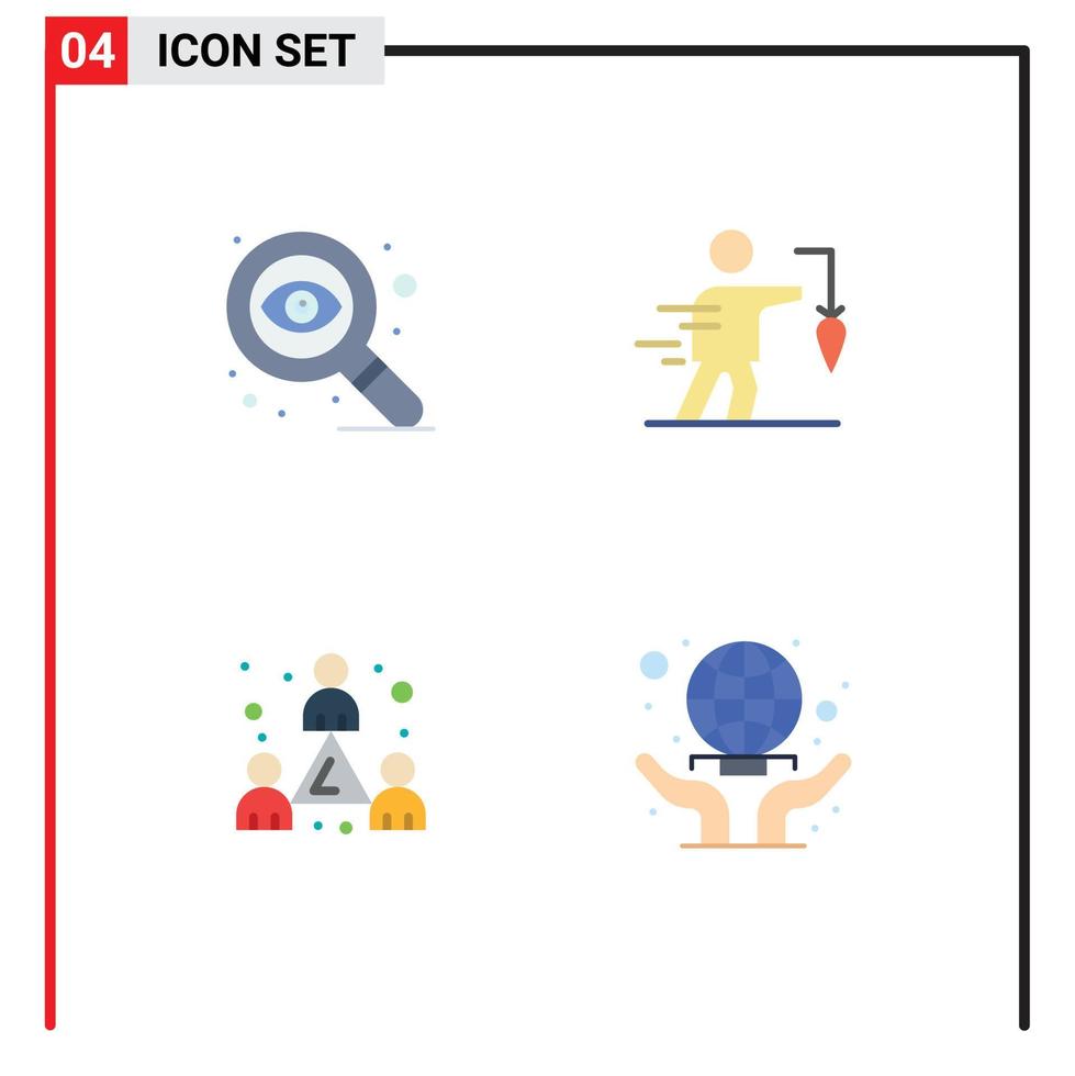 conjunto de ícones planos de interface móvel de 4 pictogramas de aspiração de contagem de funcionários de design elementos de design de vetores editáveis de equipe falsa