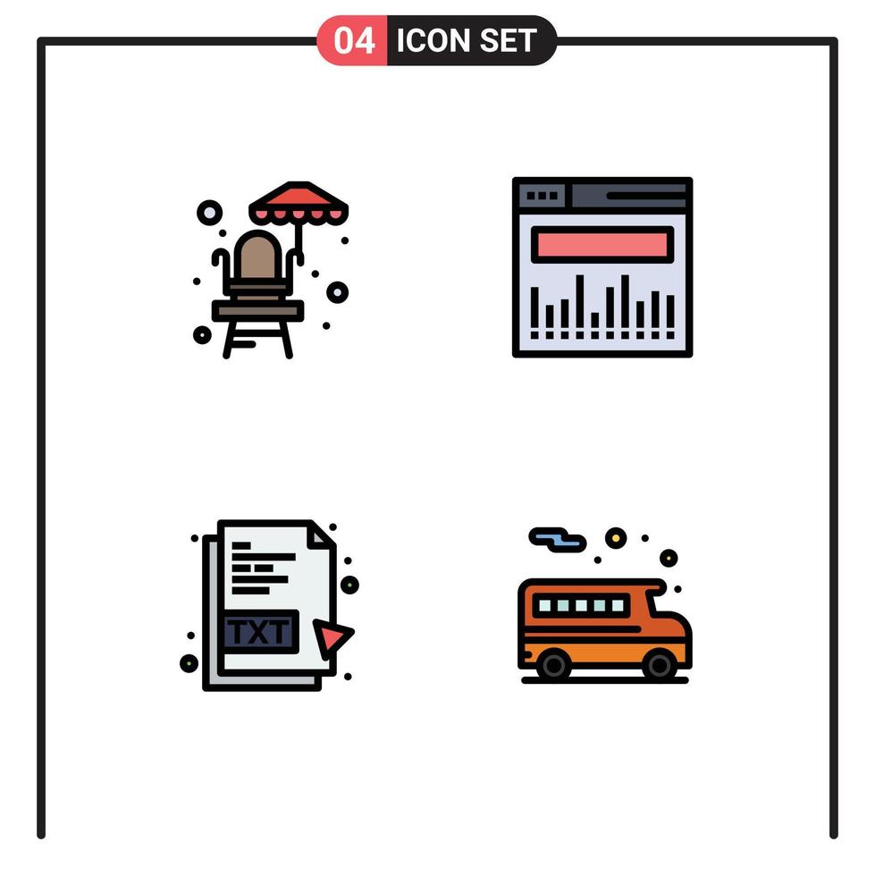 conjunto de 4 sinais de símbolos de ícones de interface do usuário modernos para cadeira de salva-vidas análise de arquivo txt escolar elementos de design de vetores editáveis