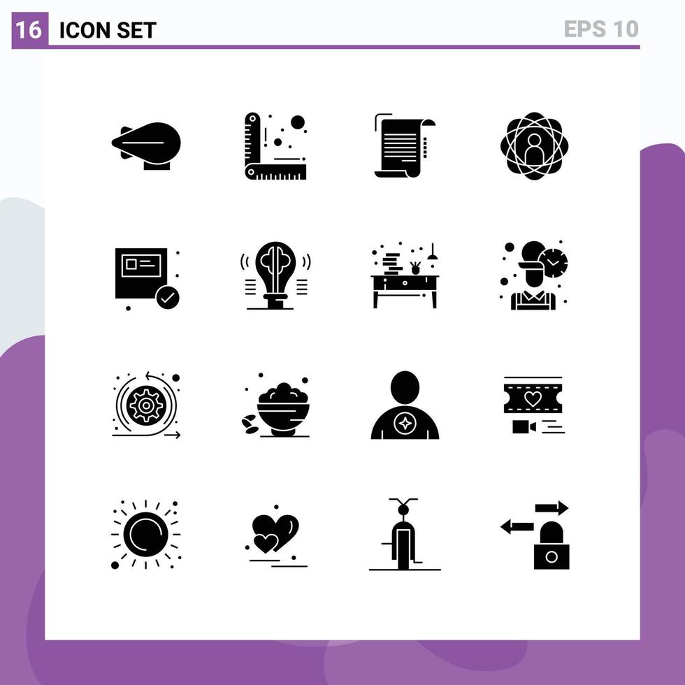 conjunto de 16 sinais de símbolos de ícones de interface do usuário modernos para caixa de pacote habilidades de papel pessoa elementos de design de vetores editáveis