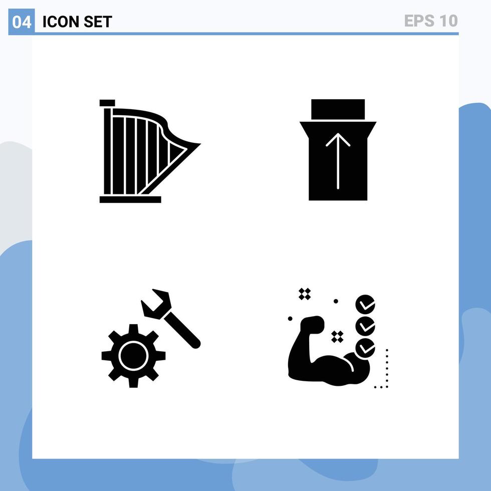 conjunto de 4 sinais de símbolos de ícones de interface do usuário modernos para chave de áudio slide de música ginásio elementos de design de vetores editáveis