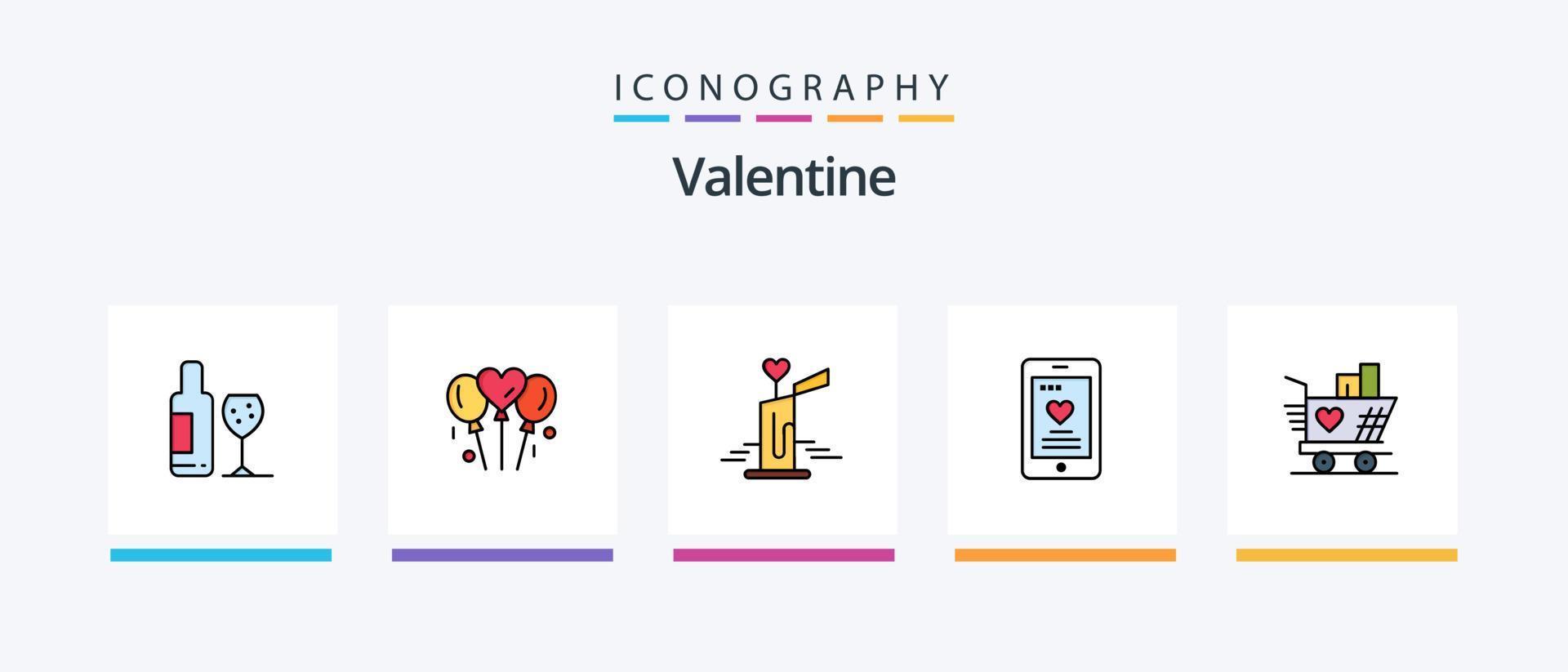 a linha dos namorados encheu o pacote de 5 ícones, incluindo o amor. Ame. calendário. dia. namorados. design de ícones criativos vetor