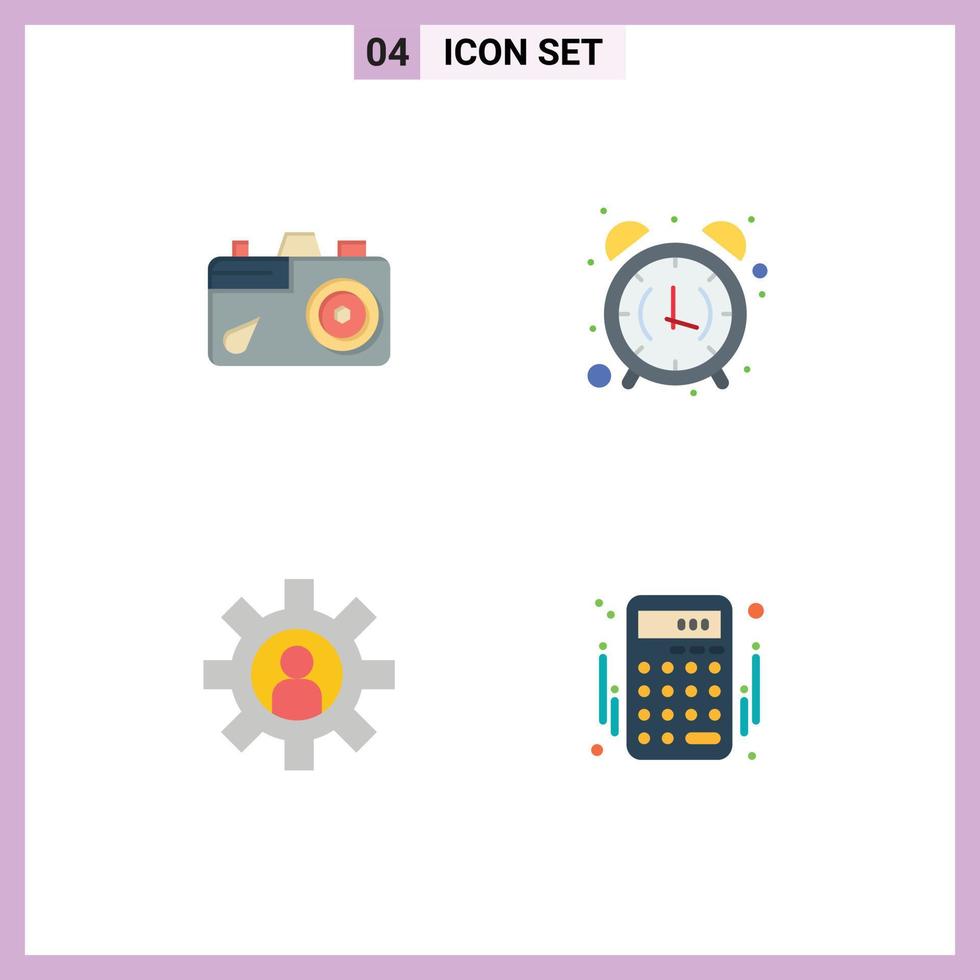 4 pacote de ícones planos de interface de usuário de sinais e símbolos modernos de suporte ao cliente da câmera, serviço de relógio de imagem, elementos de design de vetores editáveis