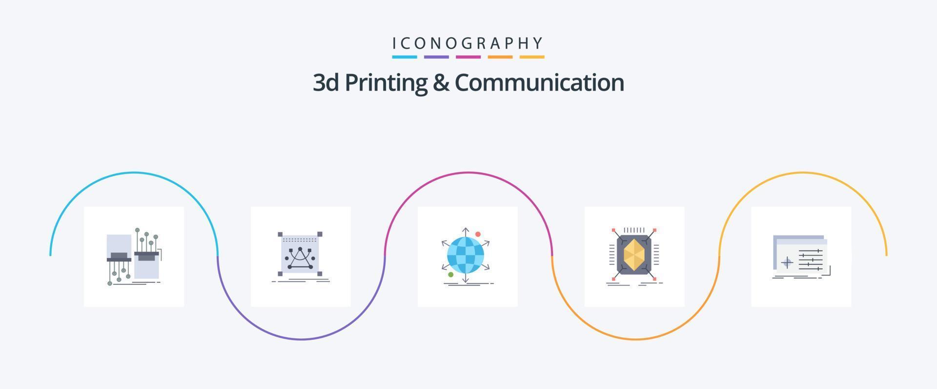 Impressão 3D e pacote de ícones de 5 planos de comunicação, incluindo rápido. objeto. objeto. rede. internet vetor