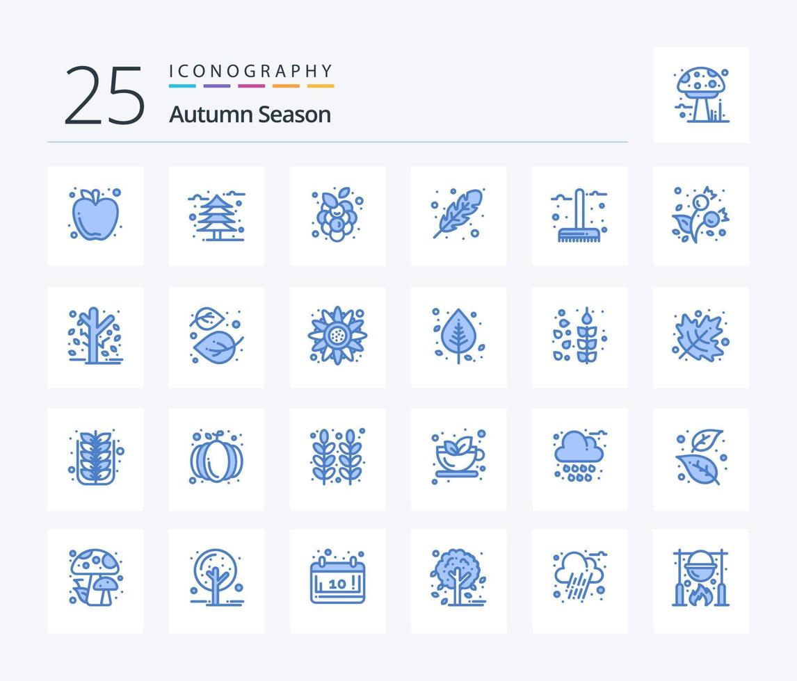 outono 25 pacote de ícones de cor azul, incluindo outono. frio. frutas de outono. cair. outono vetor