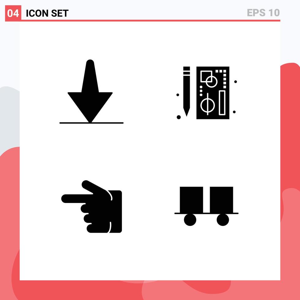 4 interface do usuário pacote de glifos sólidos de sinais e símbolos modernos da página do navegador de dedo indicador de seta à esquerda elementos de design vetorial editáveis vetor