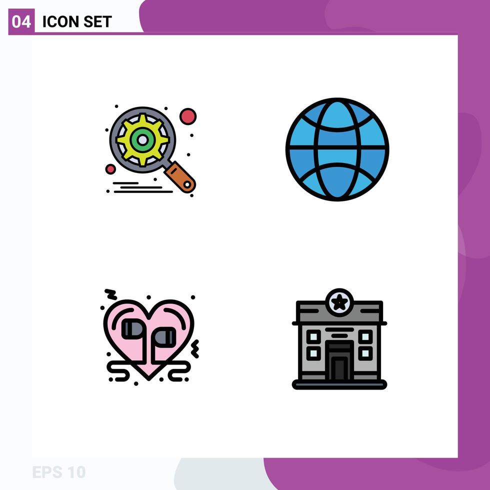 4 ícones criativos, sinais e símbolos modernos do motor, configuração do amor, ciência, elementos de design de vetores editáveis românticos