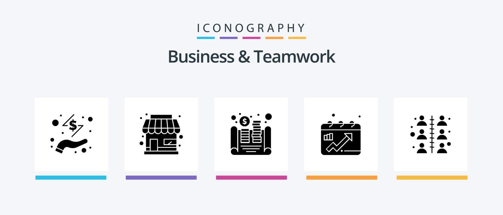 pacote de ícones de 5 ícones de negócios e trabalho em equipe, incluindo relacionamento. gráfico. dinheiro. pontos. calendário. design de ícones criativos vetor