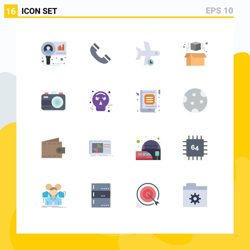 conjunto de cores planas de interface móvel de 16 pictogramas de pacote editável de transporte de telefone de pesquisa de vôo de gráfico de elementos de design de vetor criativo