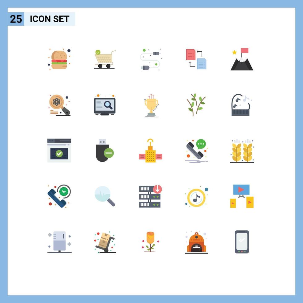 Pacote de cores planas de 25 interfaces de usuário de sinais e símbolos modernos de conquista de sucesso arquivo de ciência eletrônica editável elementos de design vetorial vetor