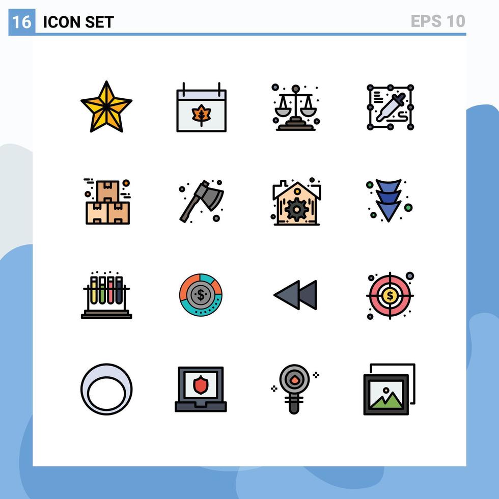 conjunto de pictogramas de 16 linhas preenchidas de cores planas simples do processo de equilíbrio da caixa da indústria, escolha elementos de design de vetores criativos editáveis de cores