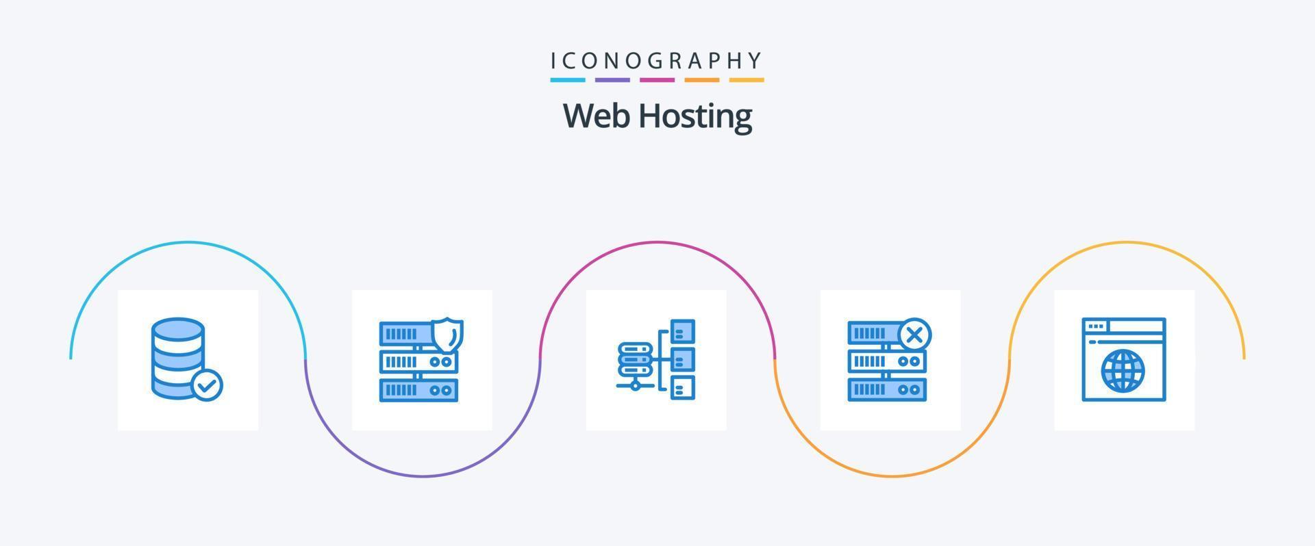 pacote de ícones azul 5 de hospedagem na web, incluindo servidor. Internet. rede. servidor. base de dados vetor