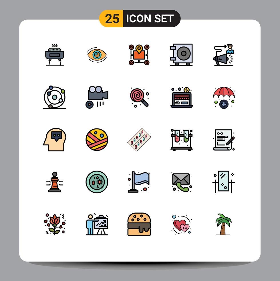 conjunto de 25 símbolos de símbolos de ícones de interface do usuário modernos para mapa de área de pesquisa de ponteiro de dinheiro elementos de design de vetores editáveis