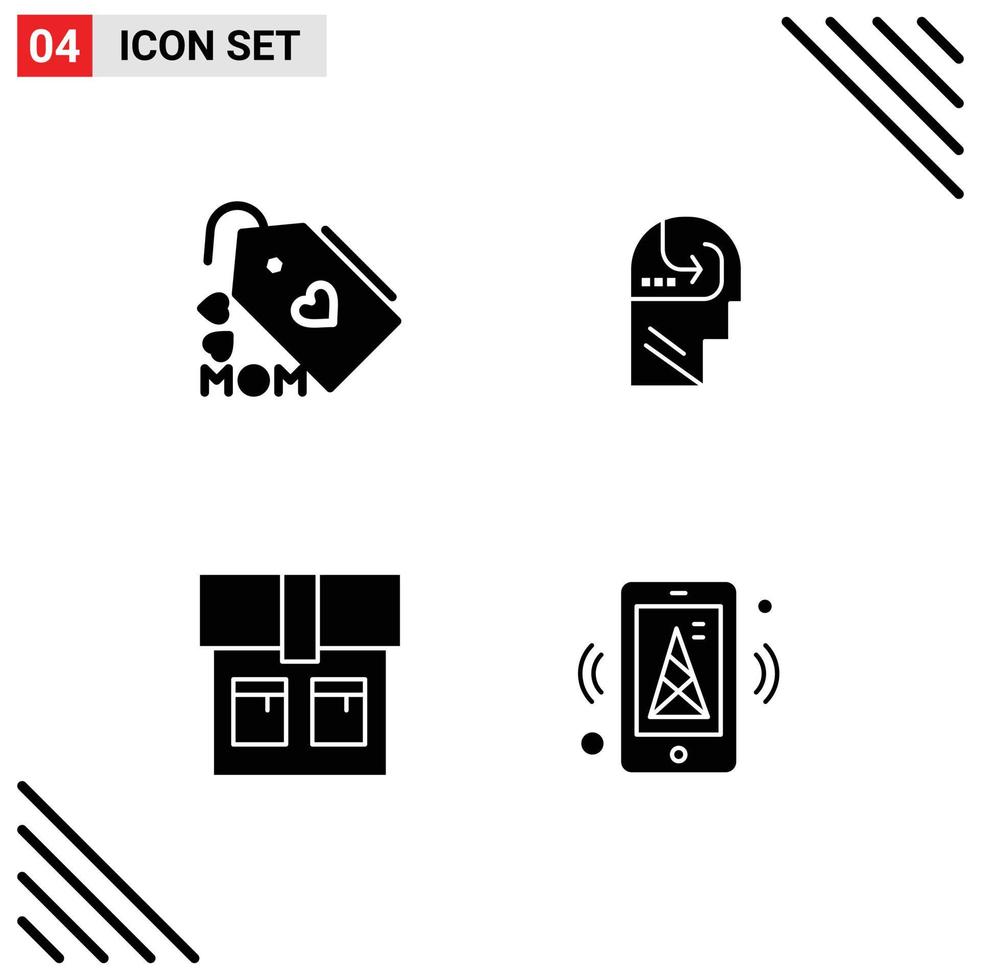 conjunto moderno de 4 glifos e símbolos sólidos, como elementos de design de vetores editáveis de tag fashion