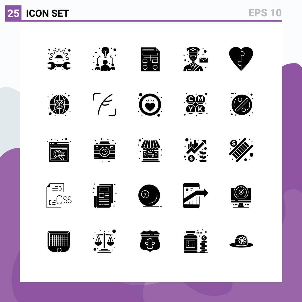grupo de símbolos de ícone universal de 25 glifos sólidos modernos de carteiro homem gráfico documento de correio editável elementos de design vetorial vetor