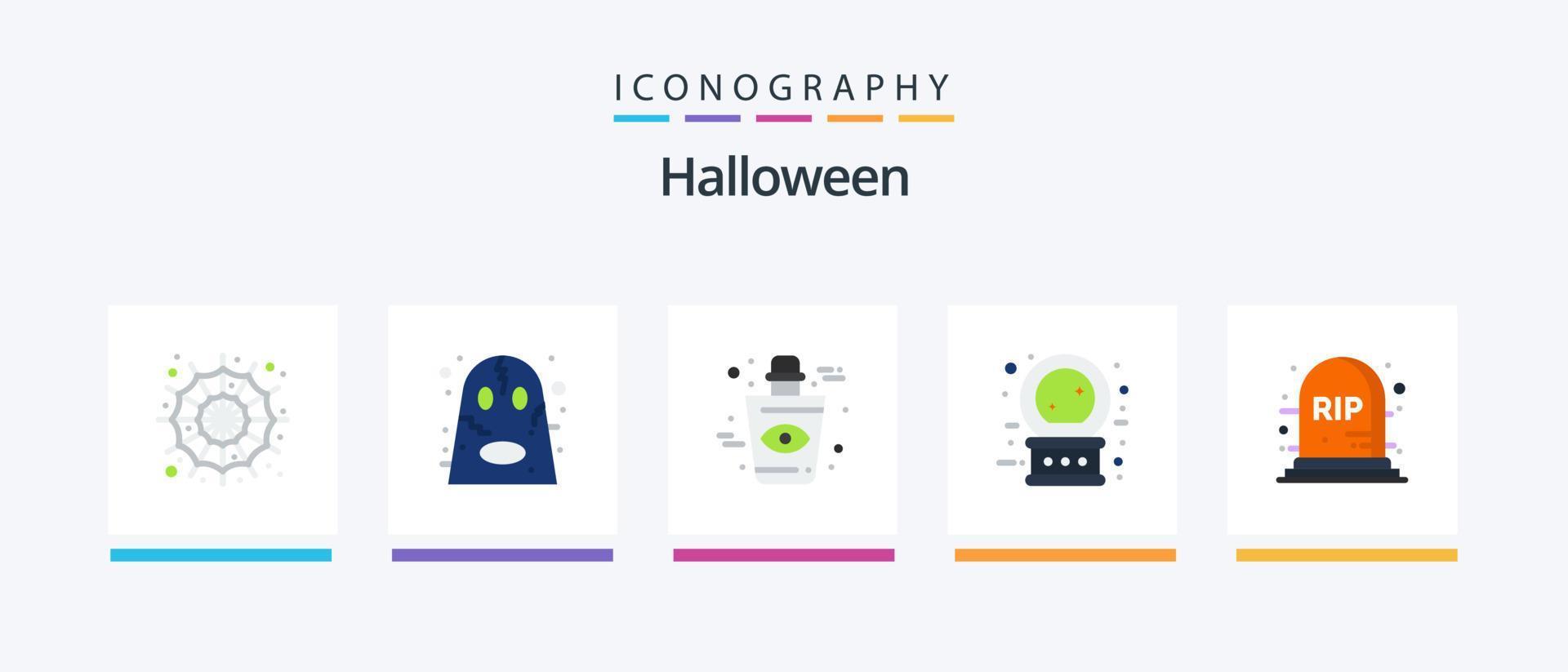 halloween flat 5 icon pack incluindo rip. Magia. sangue. dia das Bruxas. bola de cristal. design de ícones criativos vetor
