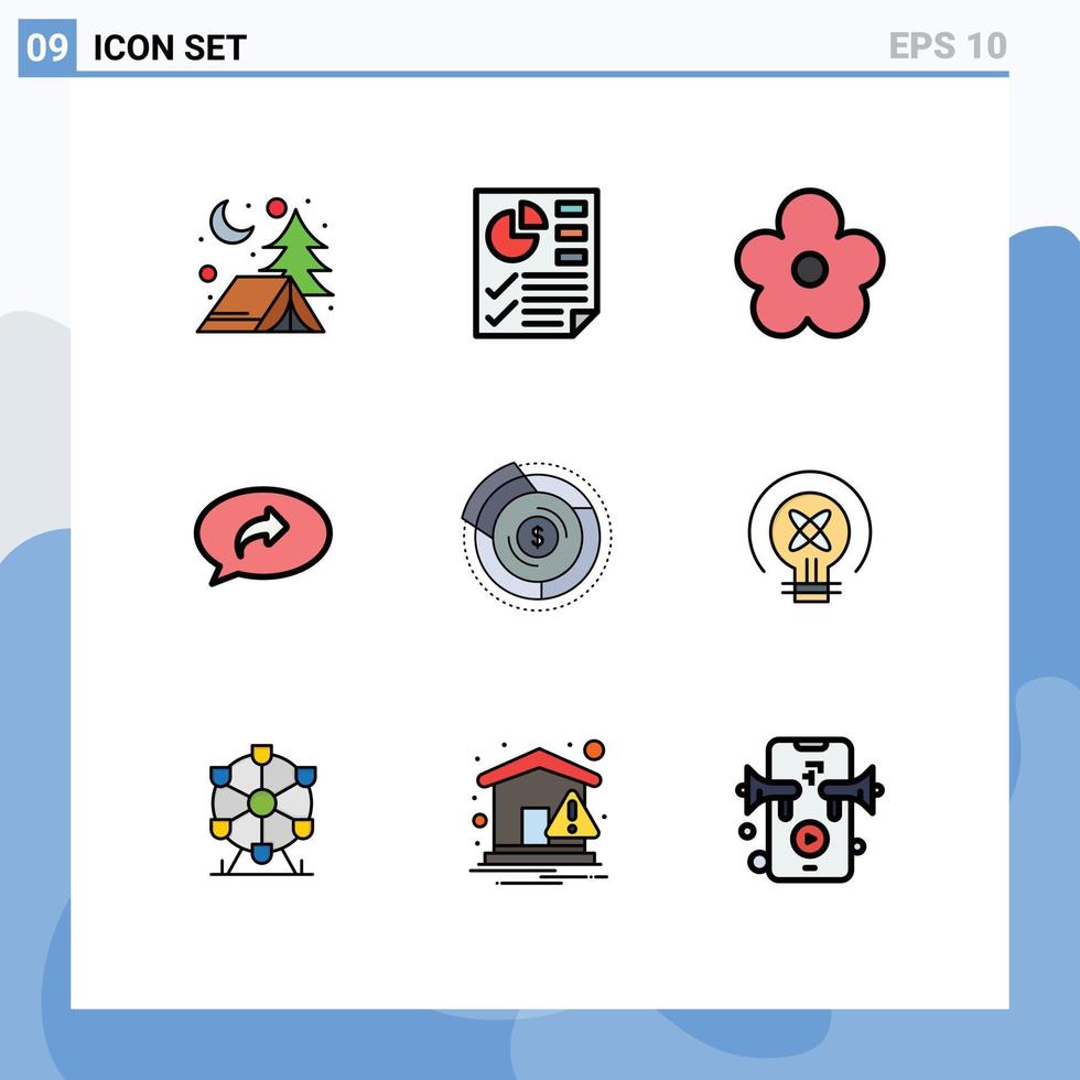 9 interface do usuário pacote de cores planas de linha cheia de sinais e símbolos modernos de diagrama equilíbrio natureza bate-papo direito elementos de design de vetores editáveis
