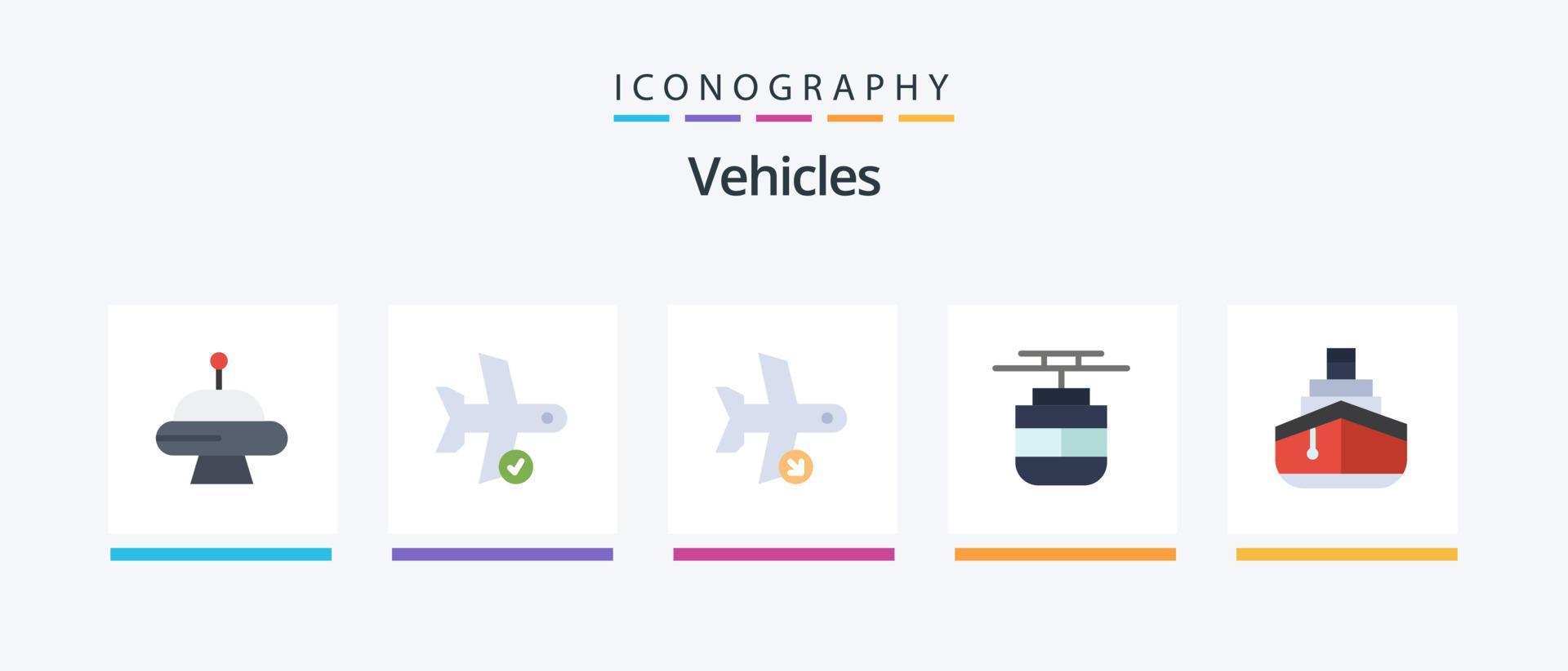 Pacote de ícones plana de 5 veículos, incluindo cruzeiro. transporte. voo. transporte. transporte. design de ícones criativos vetor