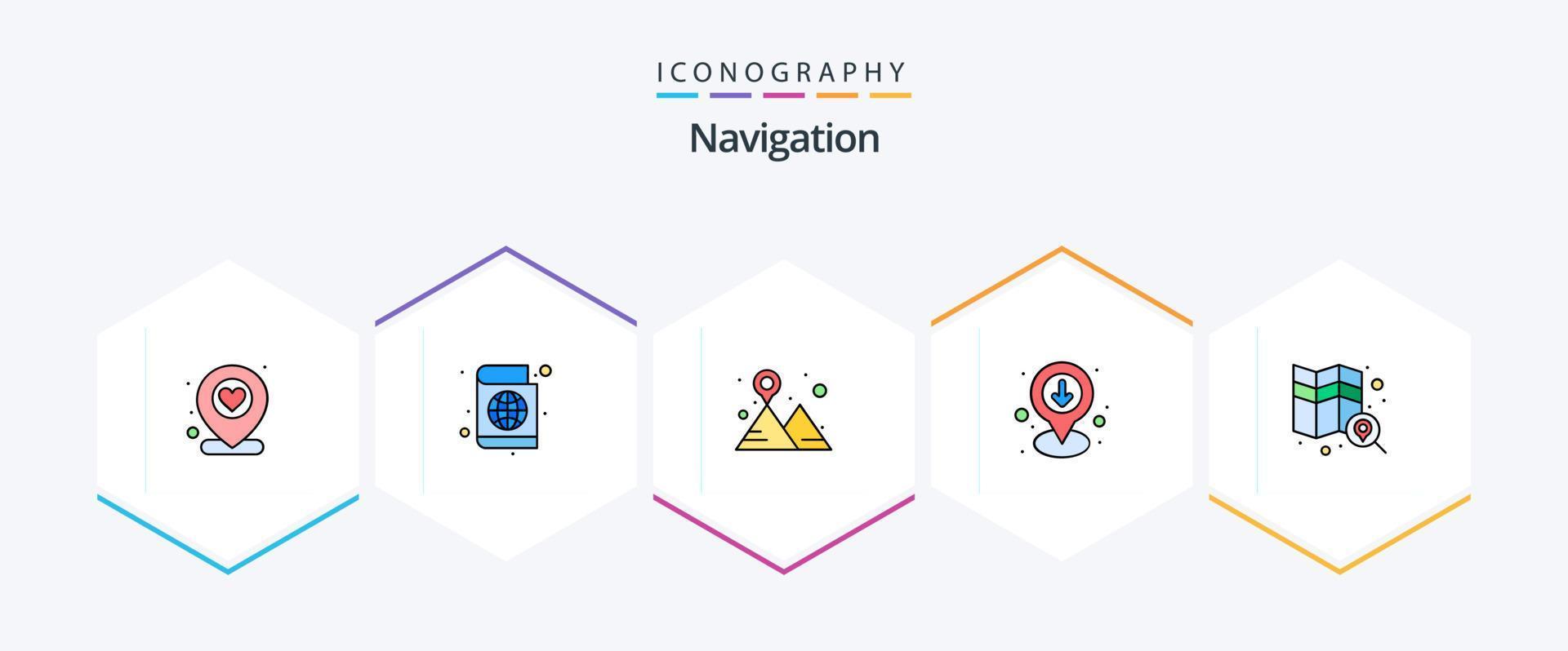 navegação 25 pacote de ícones de linha preenchida, incluindo mapa. PIN. localização. mapa. GPS vetor