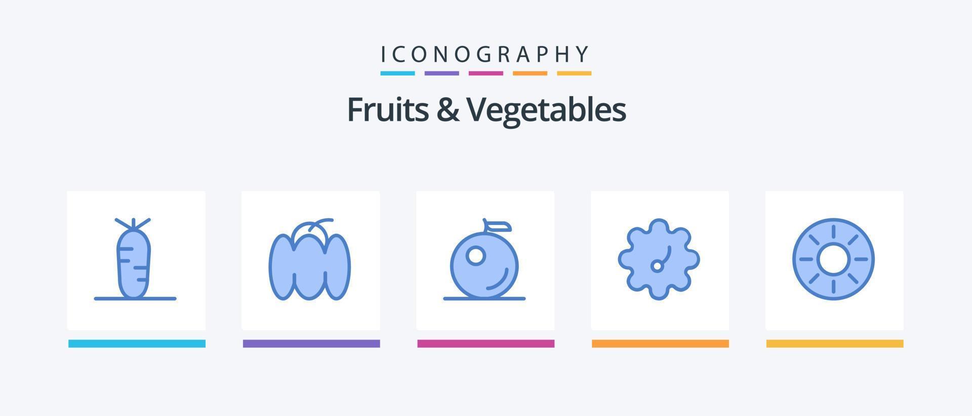 frutas e legumes pacote de ícones azul 5 incluindo . tropical. laranja. kiwi. frutas. design de ícones criativos vetor