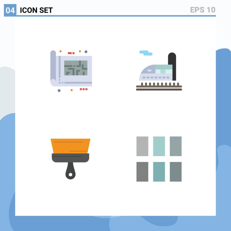 pacote de ícones planos de 4 símbolos universais de ferramenta de transporte de plano de tinta azul elementos de design de vetores editáveis