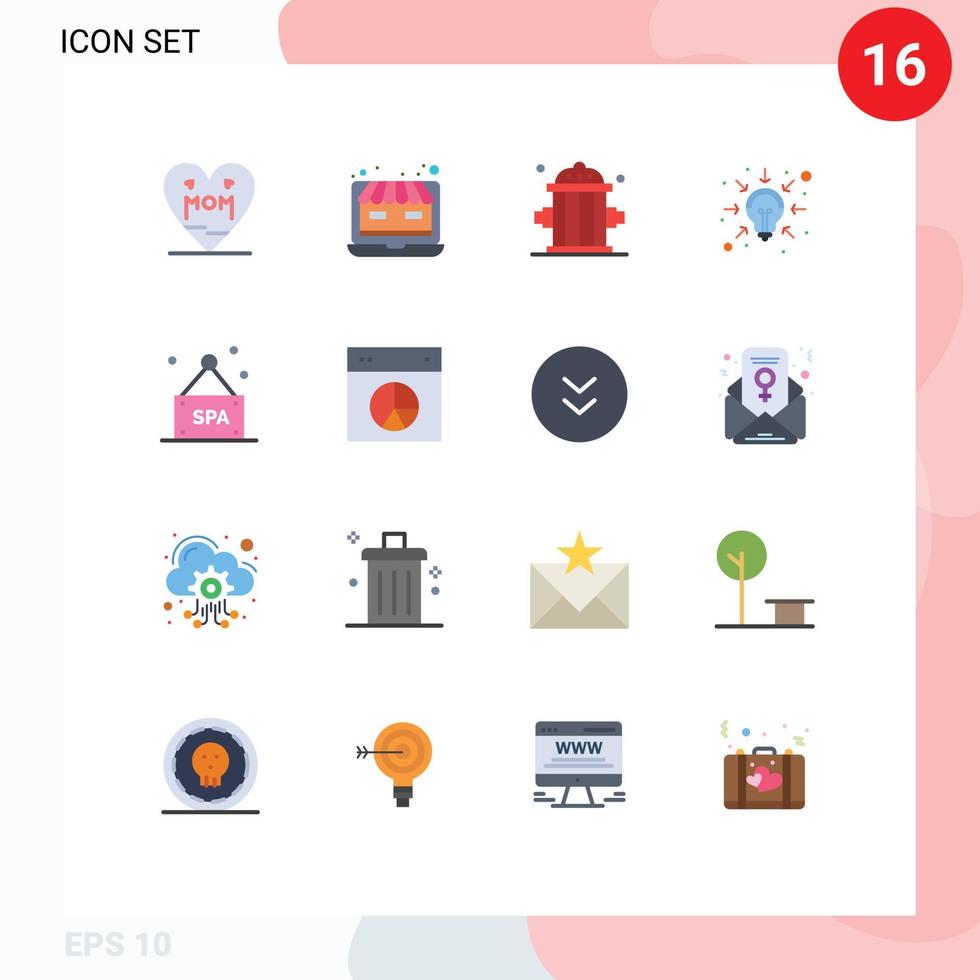 conjunto moderno de 16 cores planas e símbolos, como pacote editável de roupa de web de mãe de clipart de coração de elementos de design de vetores criativos
