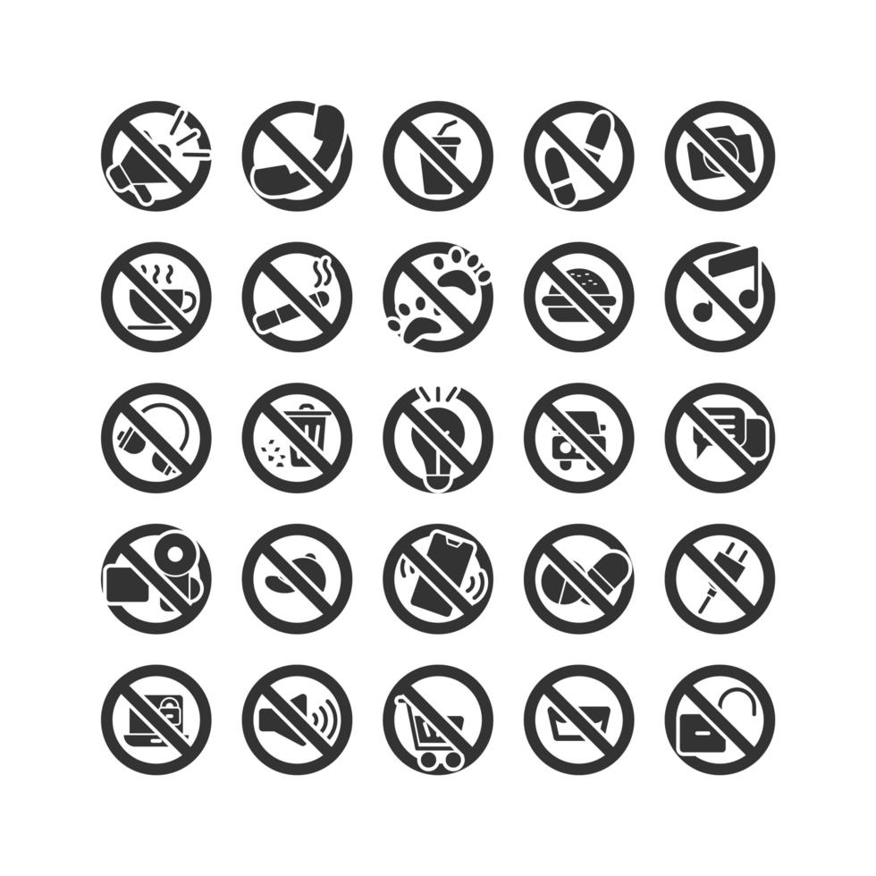 sinal de proibição conjunto de ícones sólidos. vetor e ilustração.
