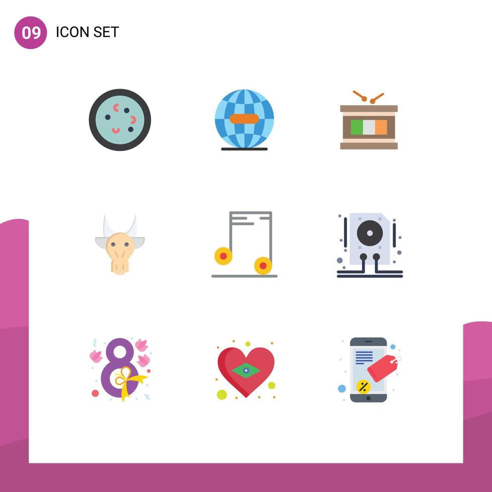pacote de interface do usuário de 9 cores planas básicas de crânio touro animais da internet desfile elementos de design de vetores editáveis
