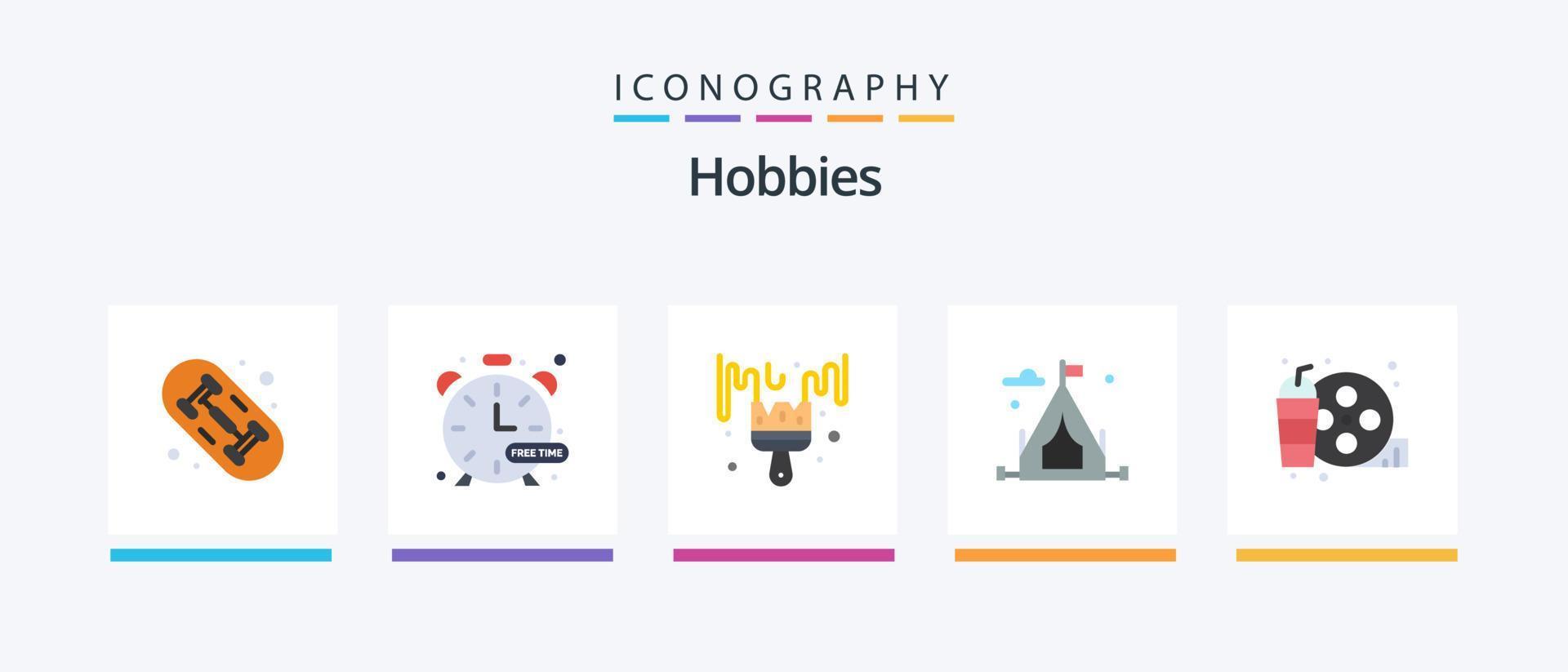 Hobbies flat 5 icon pack incluindo hobby. beber. cor. real. hobbies. design de ícones criativos vetor