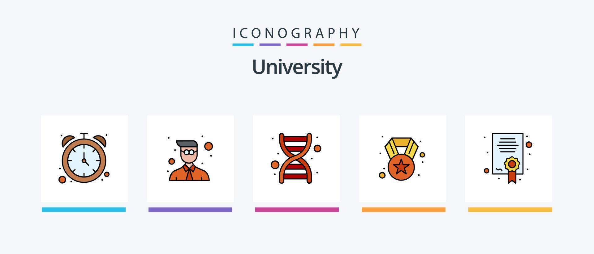 a linha universitária encheu o pacote de 5 ícones, incluindo armários esportivos. on-line. livros. trabalho de casa. atribuição. design de ícones criativos vetor