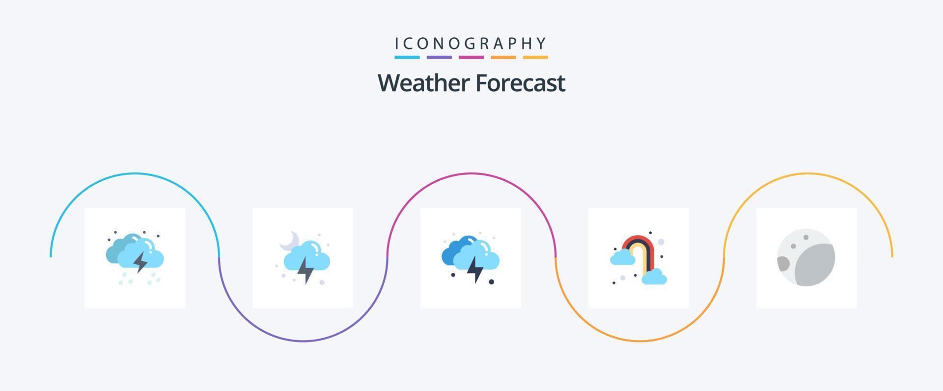 pacote de ícones do tempo plano 5, incluindo a parte traseira. clima. tempestade. arco Iris. clima vetor