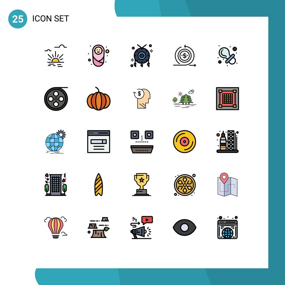 pacote de interface do usuário de 25 cores planas de linha preenchida básica de brinquedo em acessórios elementos de design de vetores editáveis de negócios modernos